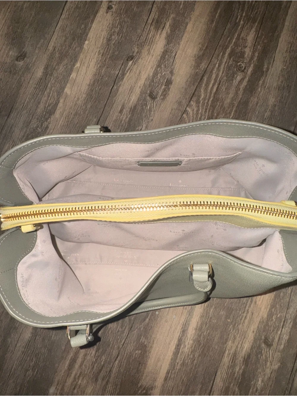 kate spade Olive Green Leather Tote with Yellow Interior